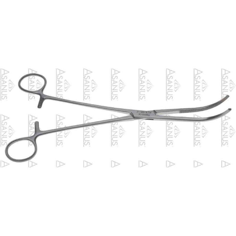 Зажими для препарування Cross-Overholt сильно вигнуті, щелепи зі спеціальними перехресними зубцями, довж 247 мм. Бренд - Asanus Medizintechnik Gmb, Німеччина